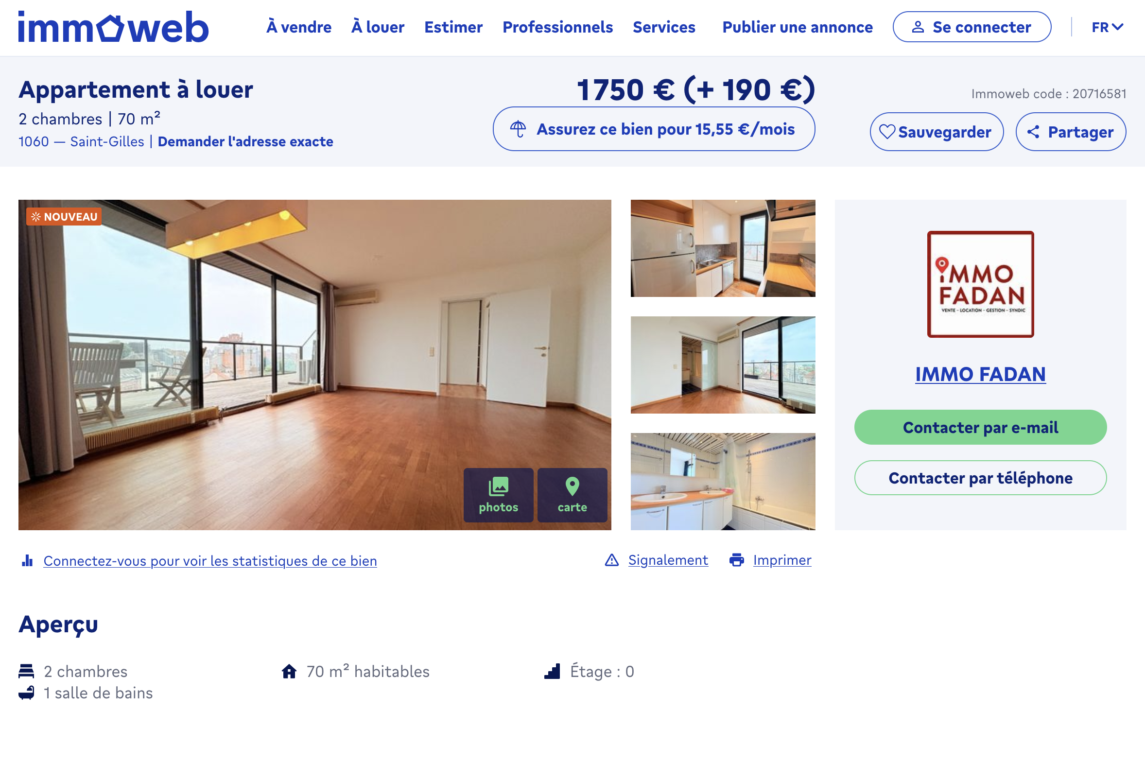 Page produit du site Immoweb